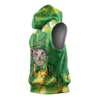 Funny Cat St Patrick's Day Sleeveless Hoodie Irish Leprechaun Lucky Cat