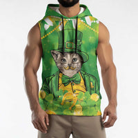 Funny Cat St Patrick's Day Sleeveless Hoodie Irish Leprechaun Lucky Cat