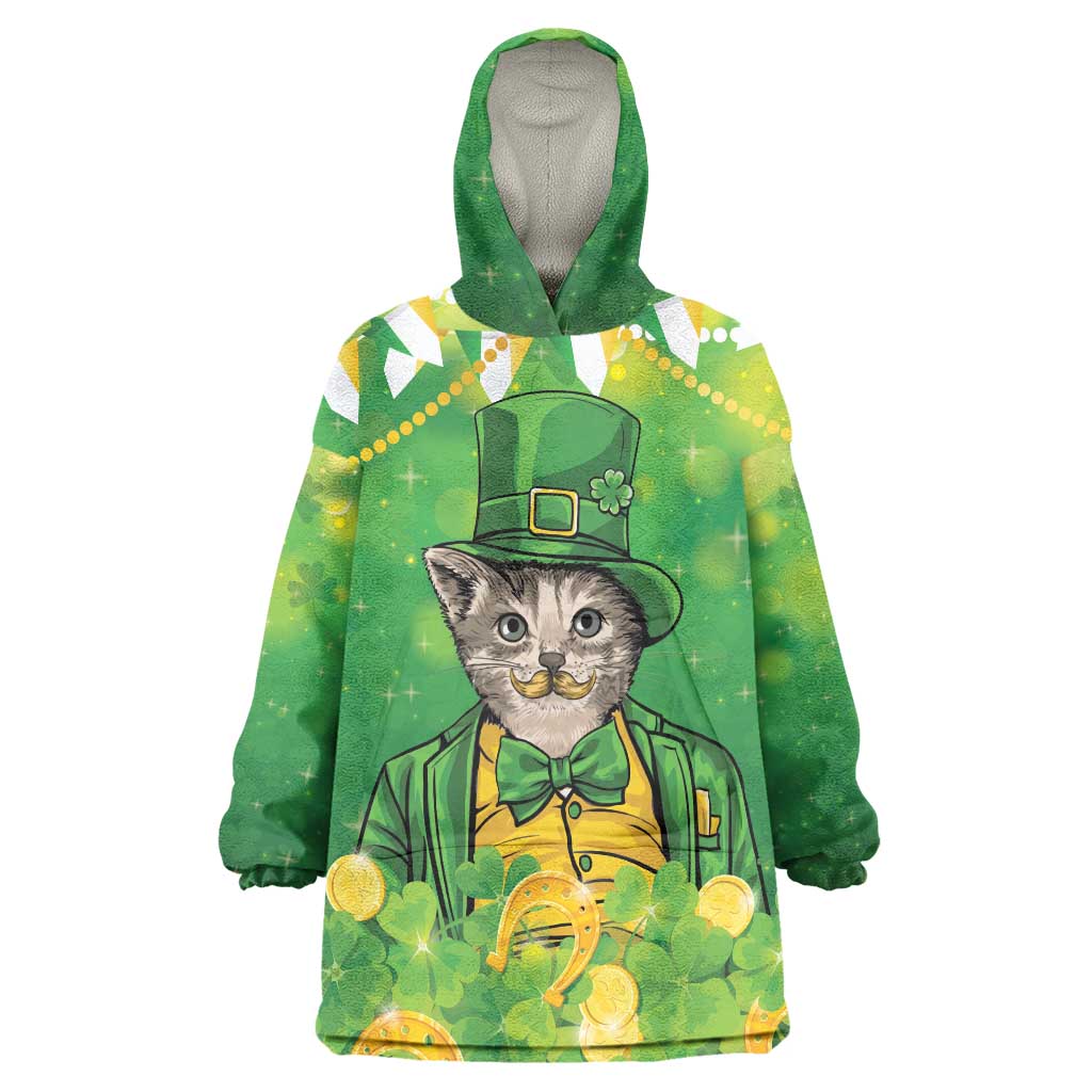 Funny Cat St Patrick's Day Wearable Blanket Hoodie Irish Leprechaun Lucky Cat