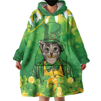 Funny Cat St Patrick's Day Wearable Blanket Hoodie Irish Leprechaun Lucky Cat