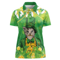 Funny Cat St Patrick's Day Women Polo Shirt Irish Leprechaun Lucky Cat