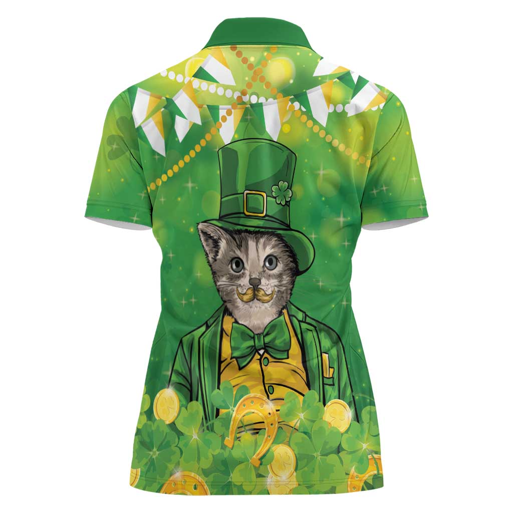Funny Cat St Patrick's Day Women Polo Shirt Irish Leprechaun Lucky Cat