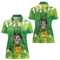 Funny Cat St Patrick's Day Women Polo Shirt Irish Leprechaun Lucky Cat