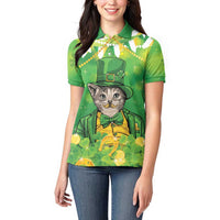 Funny Cat St Patrick's Day Women Polo Shirt Irish Leprechaun Lucky Cat
