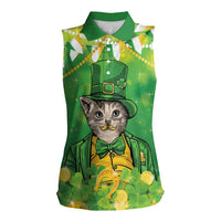 Funny Cat St Patrick's Day Women Sleeveless Polo Shirt Irish Leprechaun Lucky Cat