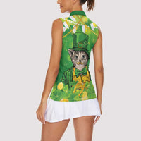 Funny Cat St Patrick's Day Women Sleeveless Polo Shirt Irish Leprechaun Lucky Cat
