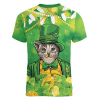 Funny Cat St Patrick's Day Women V-Neck T-Shirt Irish Leprechaun Lucky Cat