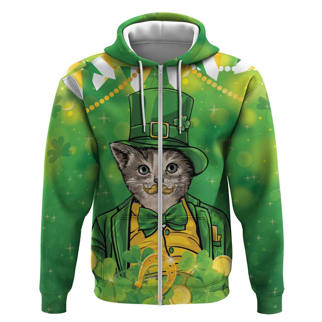 Funny Cat St Patrick's Day Zip Hoodie Irish Leprechaun Lucky Cat