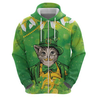 Funny Cat St Patrick's Day Zip Hoodie Irish Leprechaun Lucky Cat