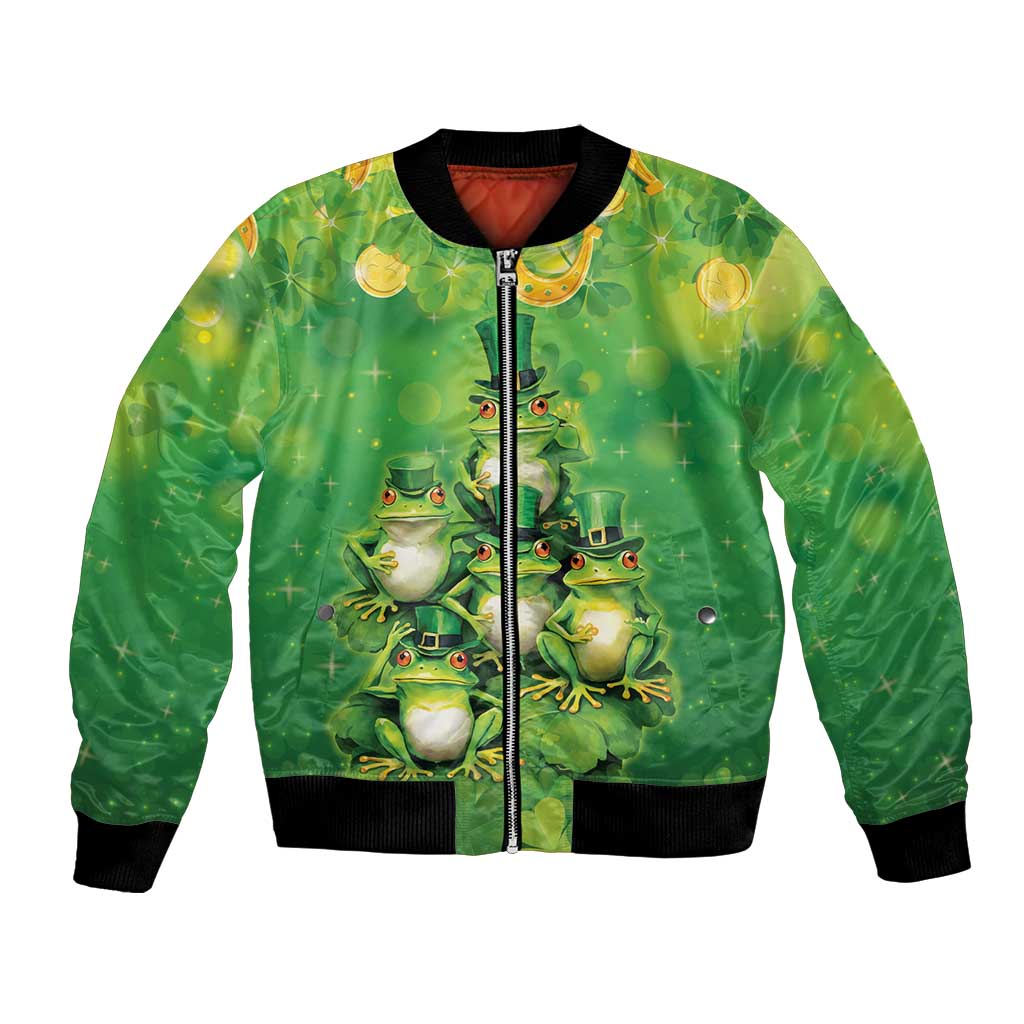 Funny Frog St Patrick's Day Bomber Jacket Lucky Shamrock Frog