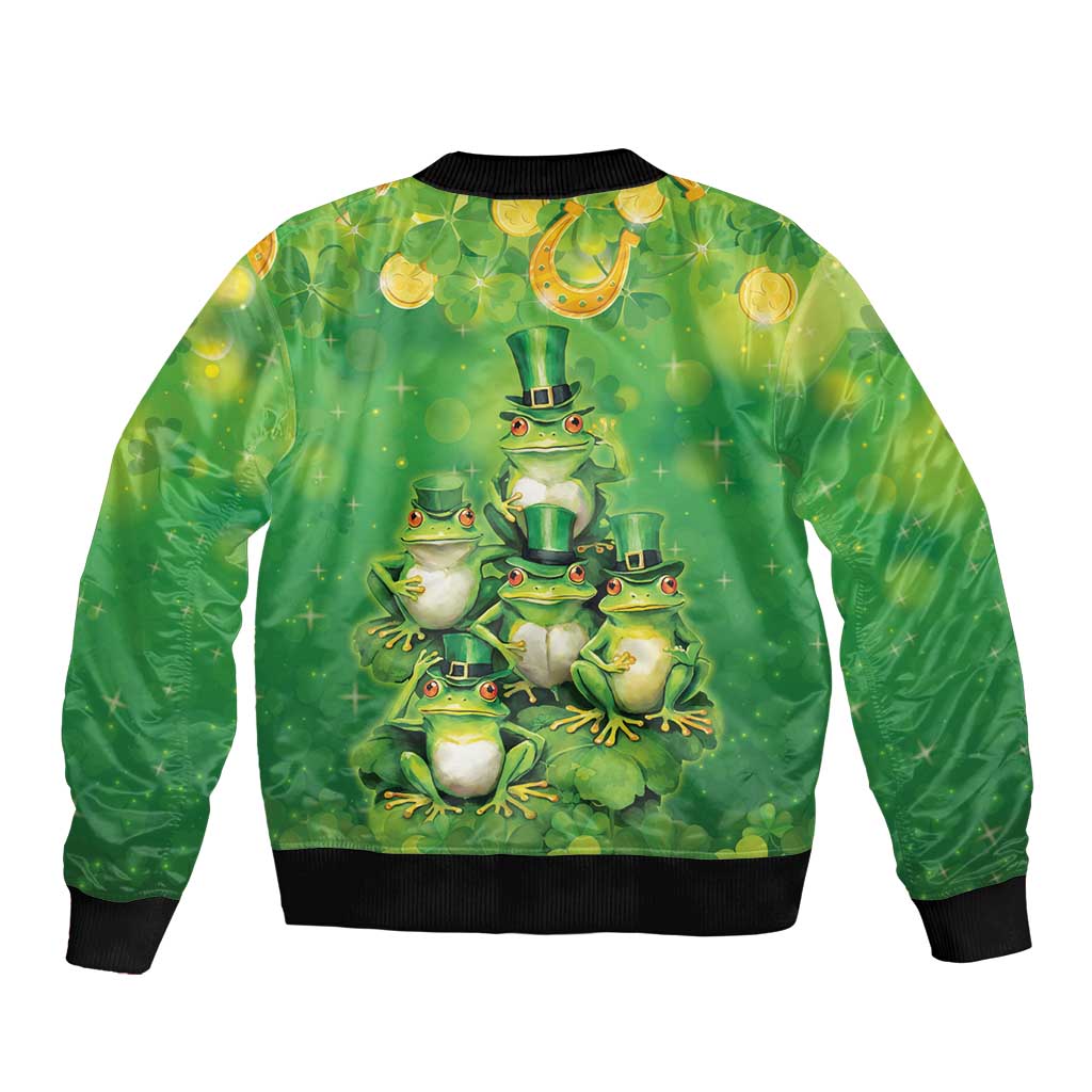 Funny Frog St Patrick's Day Bomber Jacket Lucky Shamrock Frog