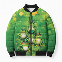 Funny Frog St Patrick's Day Bomber Puffer Jacket Lucky Shamrock Frog