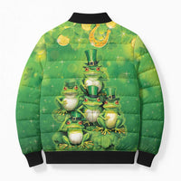 Funny Frog St Patrick's Day Bomber Puffer Jacket Lucky Shamrock Frog