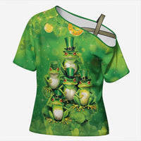 Funny Frog St Patrick's Day Cross Shoulder Shirt Lucky Shamrock Frog