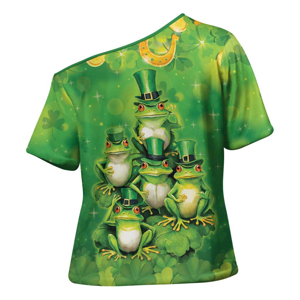 Funny Frog St Patrick's Day Cross Shoulder Shirt Lucky Shamrock Frog