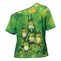 Funny Frog St Patrick's Day Cross Shoulder Shirt Lucky Shamrock Frog