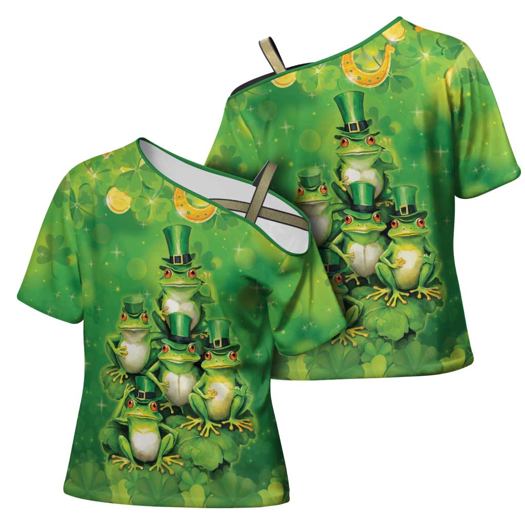 Funny Frog St Patrick's Day Cross Shoulder Shirt Lucky Shamrock Frog