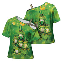 Funny Frog St Patrick's Day Cross Shoulder Shirt Lucky Shamrock Frog