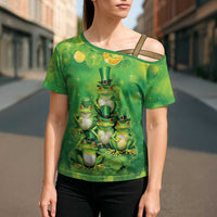 Funny Frog St Patrick's Day Cross Shoulder Shirt Lucky Shamrock Frog