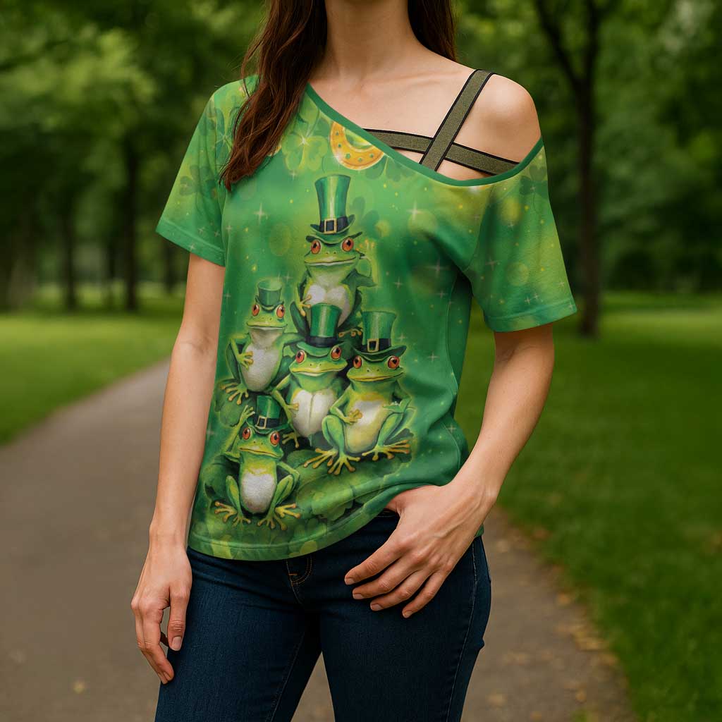Funny Frog St Patrick's Day Cross Shoulder Shirt Lucky Shamrock Frog