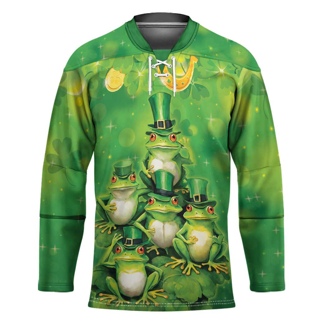 Funny Frog St Patrick's Day Hockey Jersey Lucky Shamrock Frog