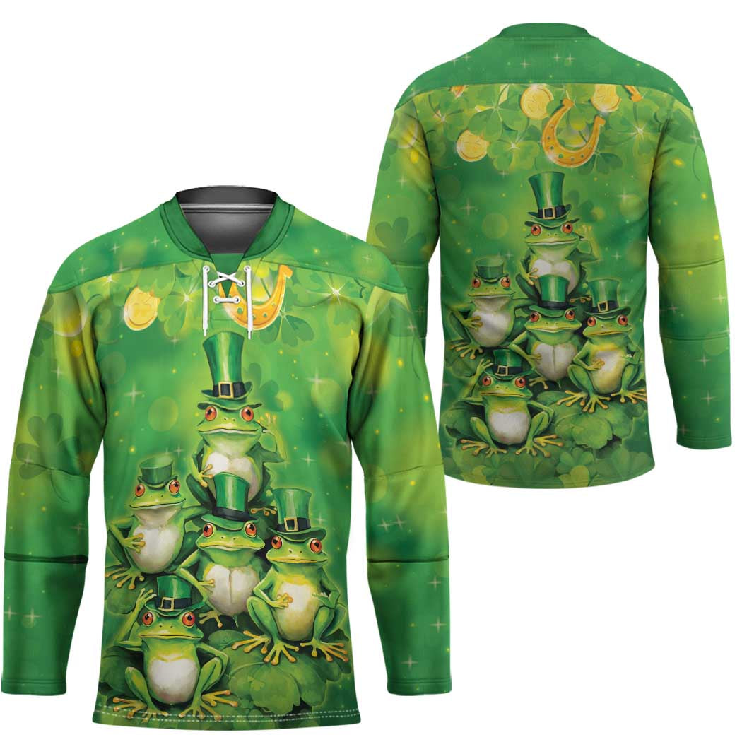 Funny Frog St Patrick's Day Hockey Jersey Lucky Shamrock Frog