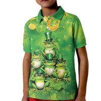 Funny Frog St Patrick's Day Kid Polo Shirt Lucky Shamrock Frog