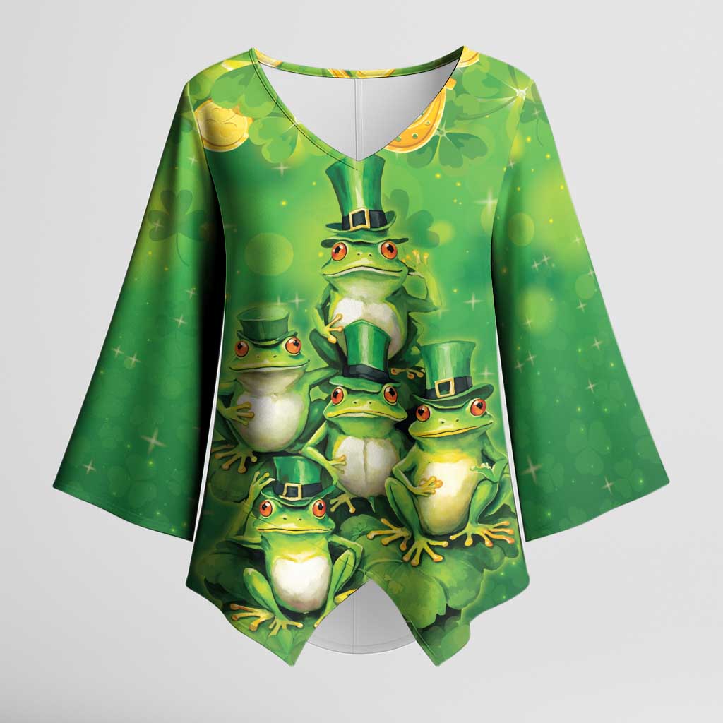 Funny Frog St Patrick's Day Kimono Sleeve Blouse Lucky Shamrock Frog