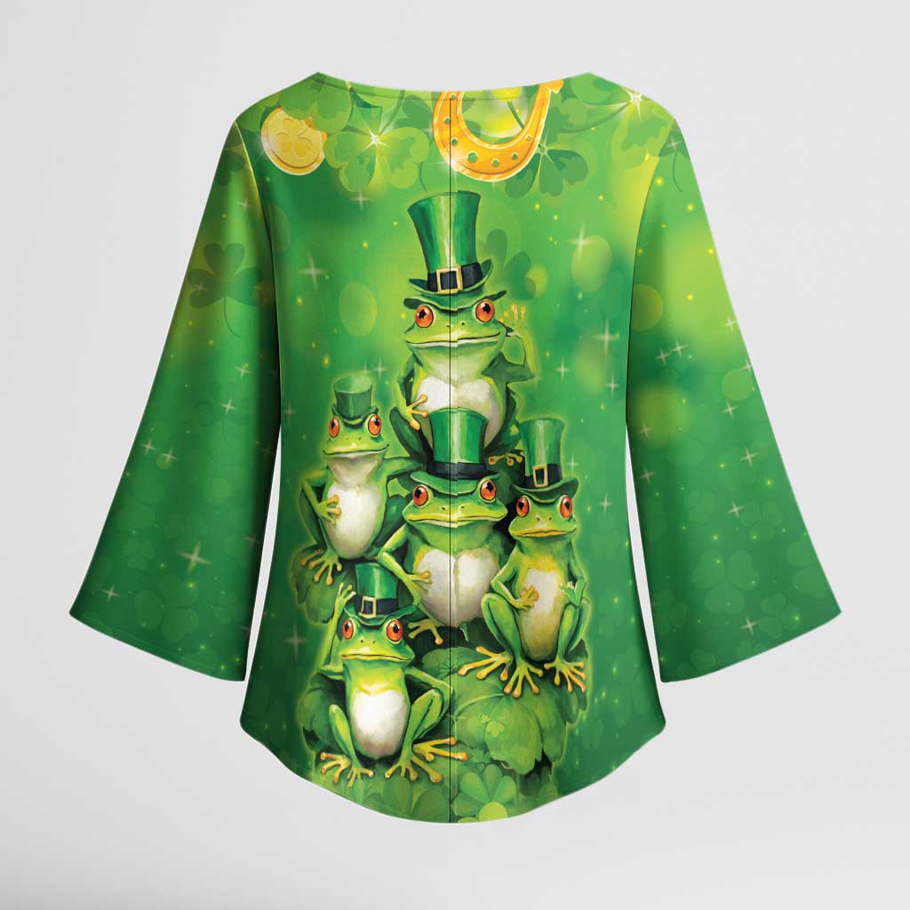 Funny Frog St Patrick's Day Kimono Sleeve Blouse Lucky Shamrock Frog