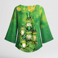 Funny Frog St Patrick's Day Kimono Sleeve Blouse Lucky Shamrock Frog