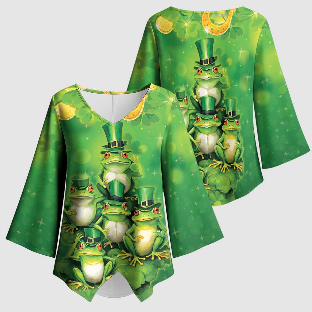 Funny Frog St Patrick's Day Kimono Sleeve Blouse Lucky Shamrock Frog