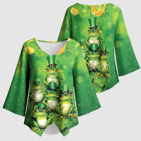 Funny Frog St Patrick's Day Kimono Sleeve Blouse Lucky Shamrock Frog