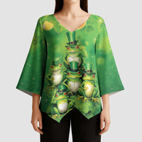 Funny Frog St Patrick's Day Kimono Sleeve Blouse Lucky Shamrock Frog