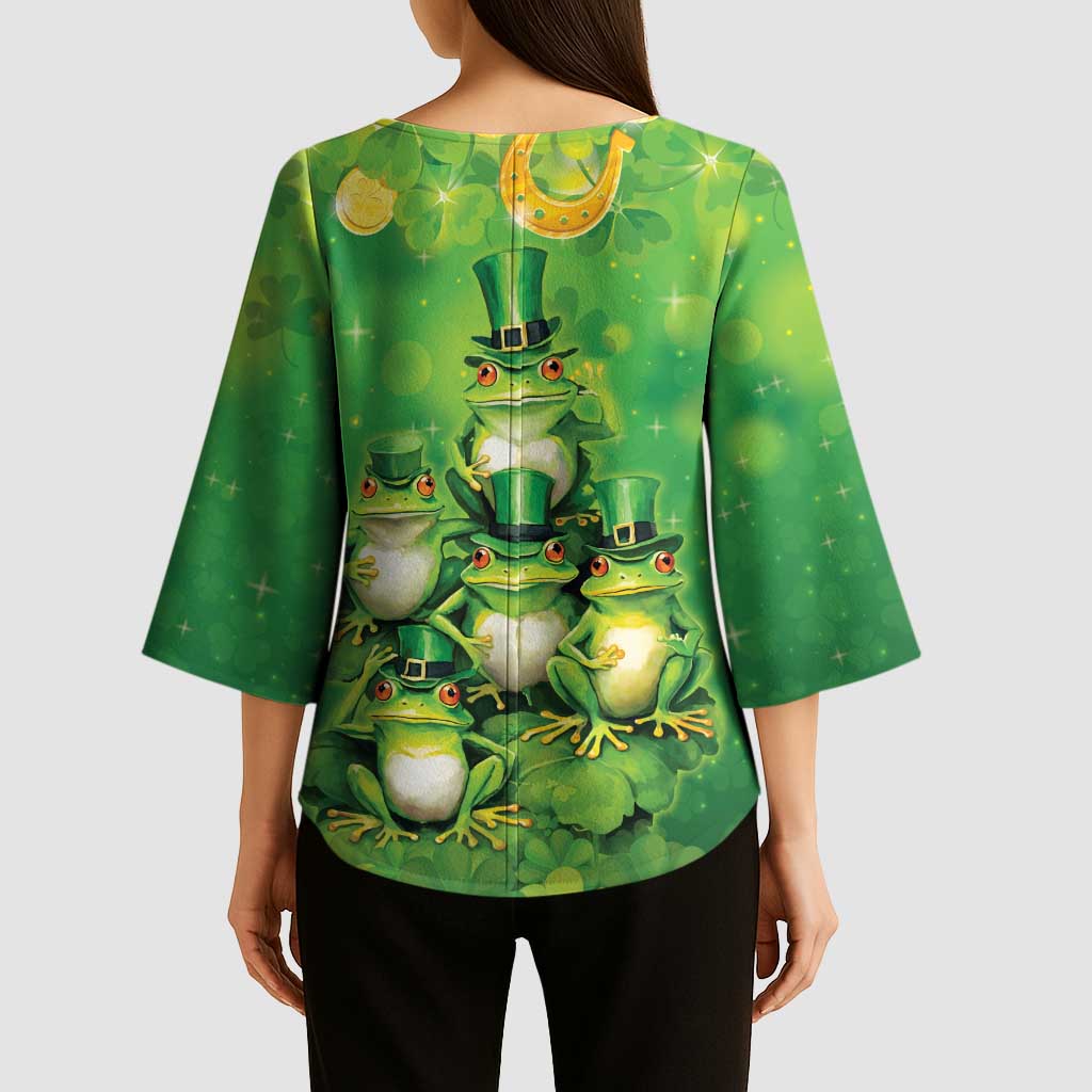 Funny Frog St Patrick's Day Kimono Sleeve Blouse Lucky Shamrock Frog
