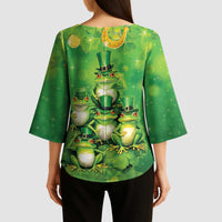 Funny Frog St Patrick's Day Kimono Sleeve Blouse Lucky Shamrock Frog