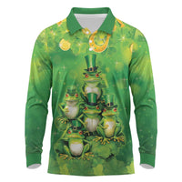 Funny Frog St Patrick's Day Long Sleeve Polo Shirt Lucky Shamrock Frog