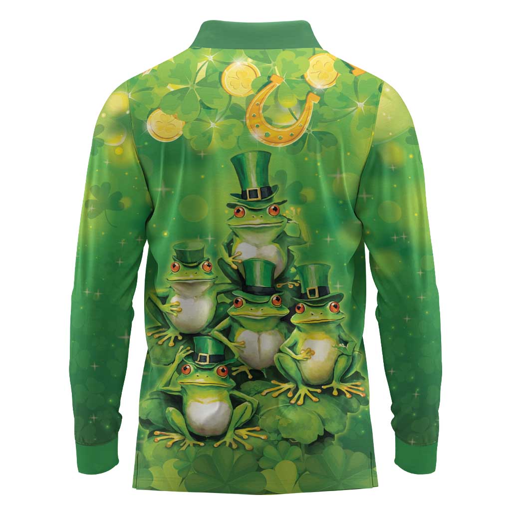Funny Frog St Patrick's Day Long Sleeve Polo Shirt Lucky Shamrock Frog