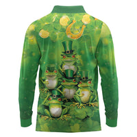 Funny Frog St Patrick's Day Long Sleeve Polo Shirt Lucky Shamrock Frog