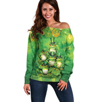 Funny Frog St Patrick's Day Off Shoulder Sweater Lucky Shamrock Frog