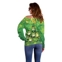 Funny Frog St Patrick's Day Off Shoulder Sweater Lucky Shamrock Frog