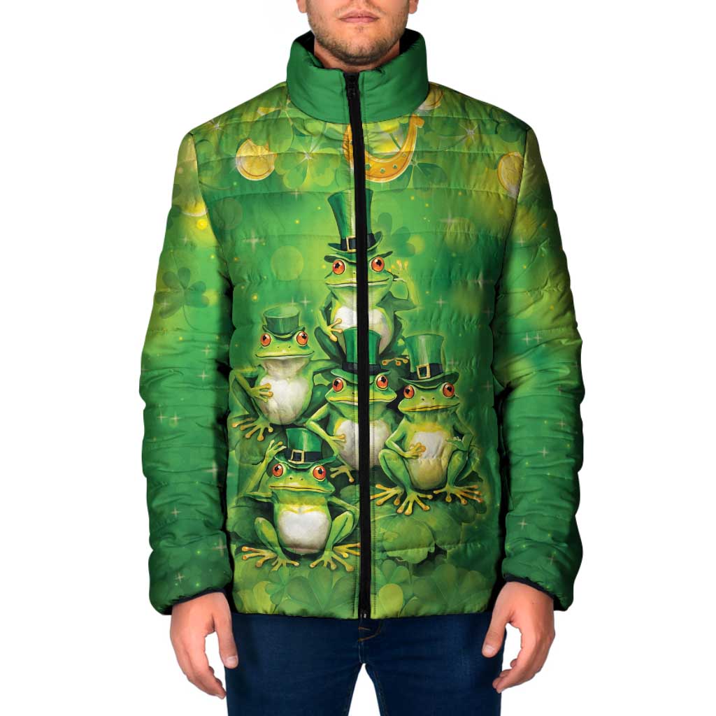 Funny Frog St Patrick's Day Padded Jacket Lucky Shamrock Frog