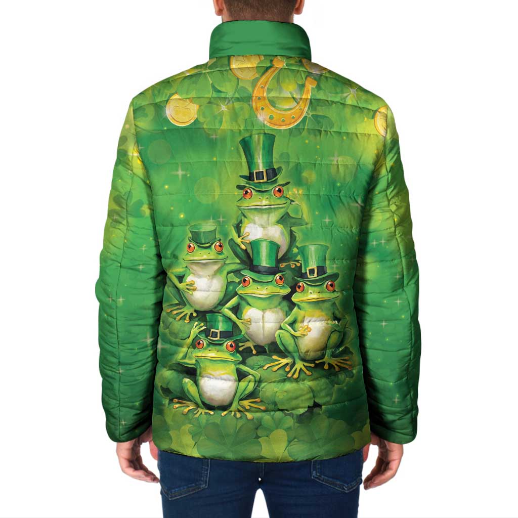 Funny Frog St Patrick's Day Padded Jacket Lucky Shamrock Frog