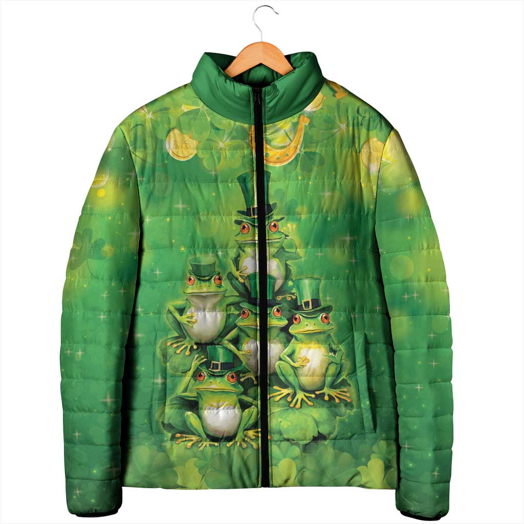 Funny Frog St Patrick's Day Padded Jacket Lucky Shamrock Frog