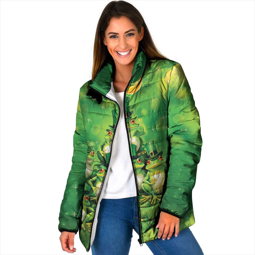 Funny Frog St Patrick's Day Padded Jacket Lucky Shamrock Frog