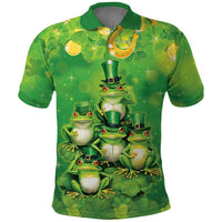 Funny Frog St Patrick's Day Polo Shirt Lucky Shamrock Frog