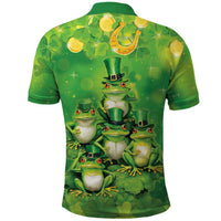 Funny Frog St Patrick's Day Polo Shirt Lucky Shamrock Frog