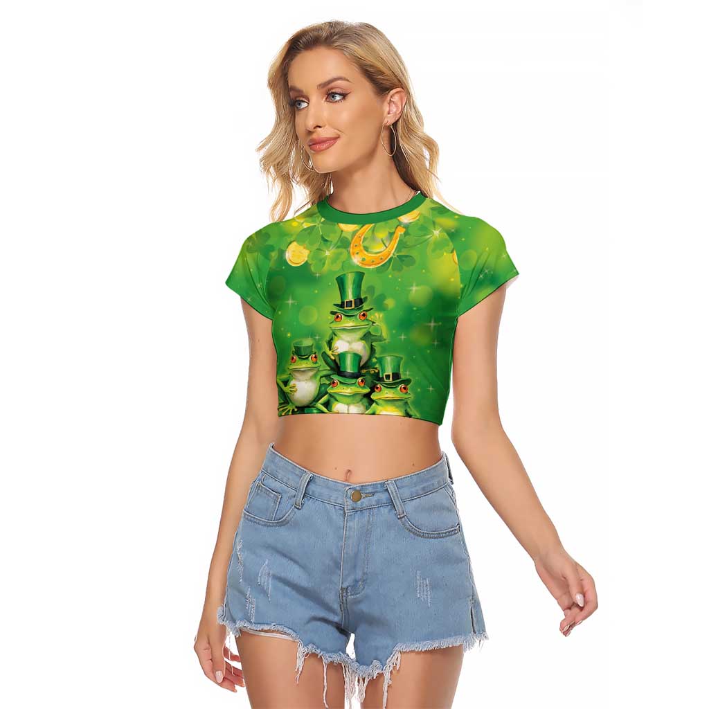 Funny Frog St Patrick's Day Raglan Cropped T Shirt Lucky Shamrock Frog
