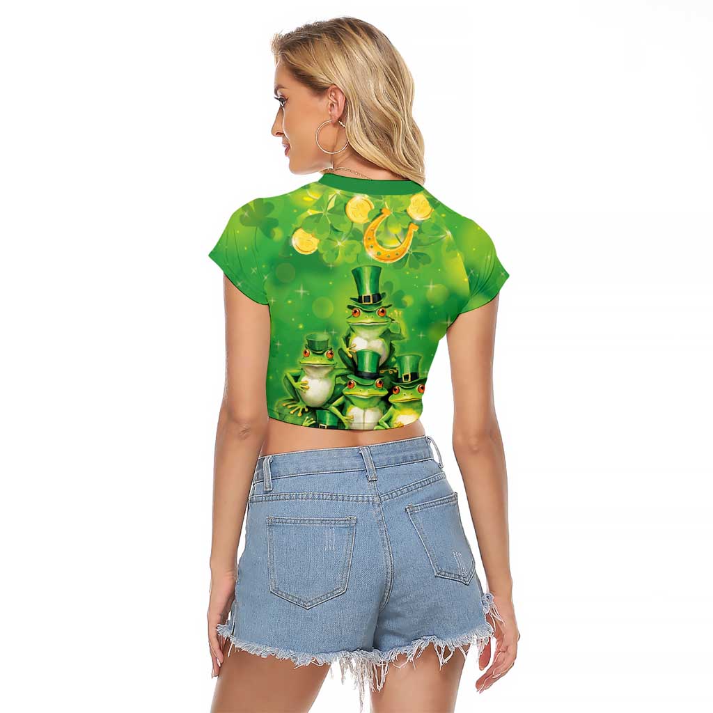 Funny Frog St Patrick's Day Raglan Cropped T Shirt Lucky Shamrock Frog