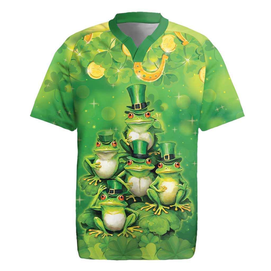 Funny Frog St Patrick's Day Rugby Jersey Lucky Shamrock Frog