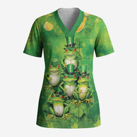 Funny Frog St Patrick's Day Scrub Top Lucky Shamrock Frog